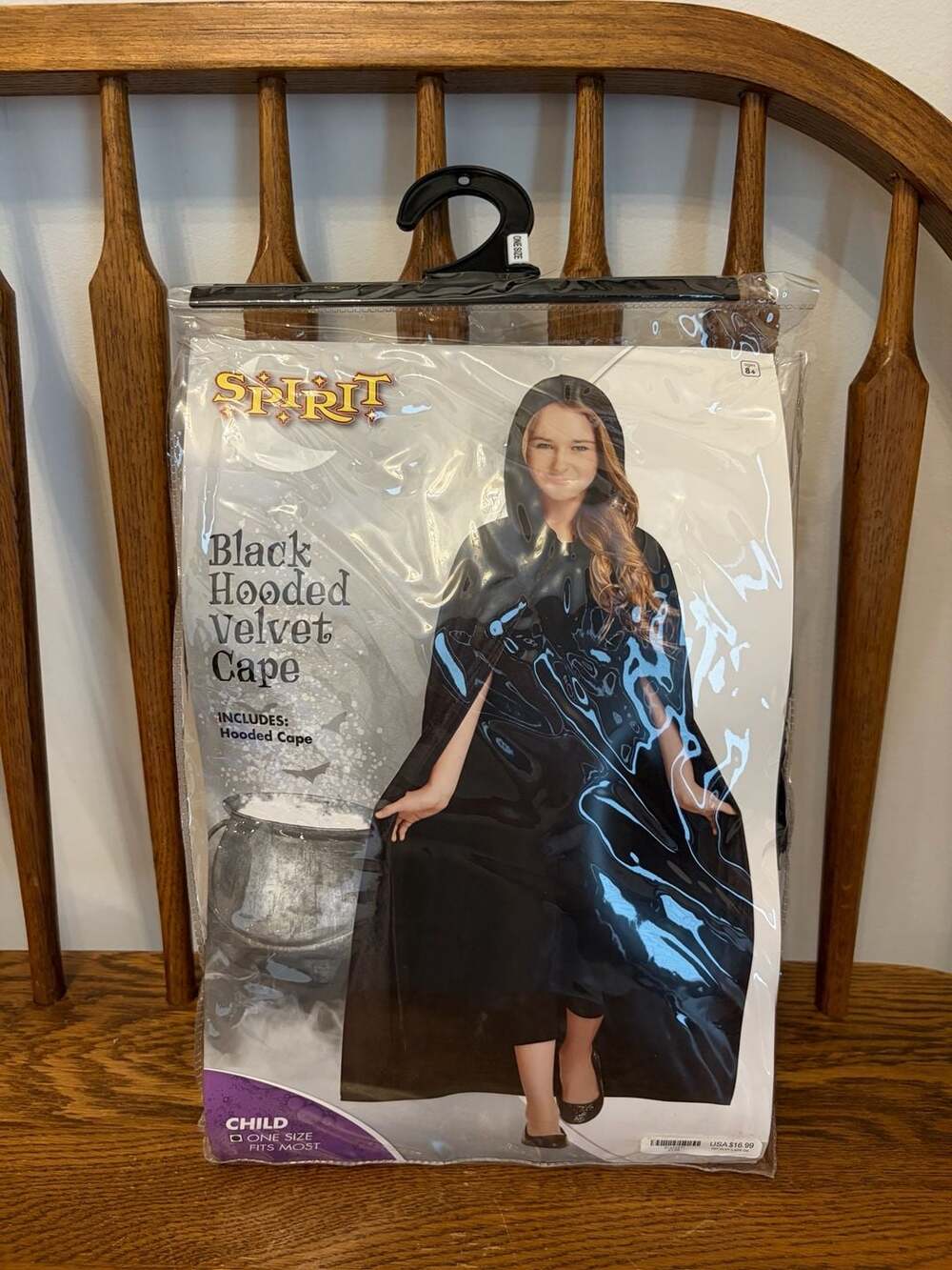 Spirit Halloween Black Hooded Velvet Cape Child One Size
